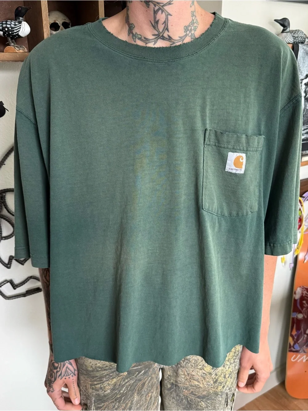 Carhartt K87 Hunter Green Cropped Faded S/S Pocket Tee ~ Size 2XL - Picture 1 of 8